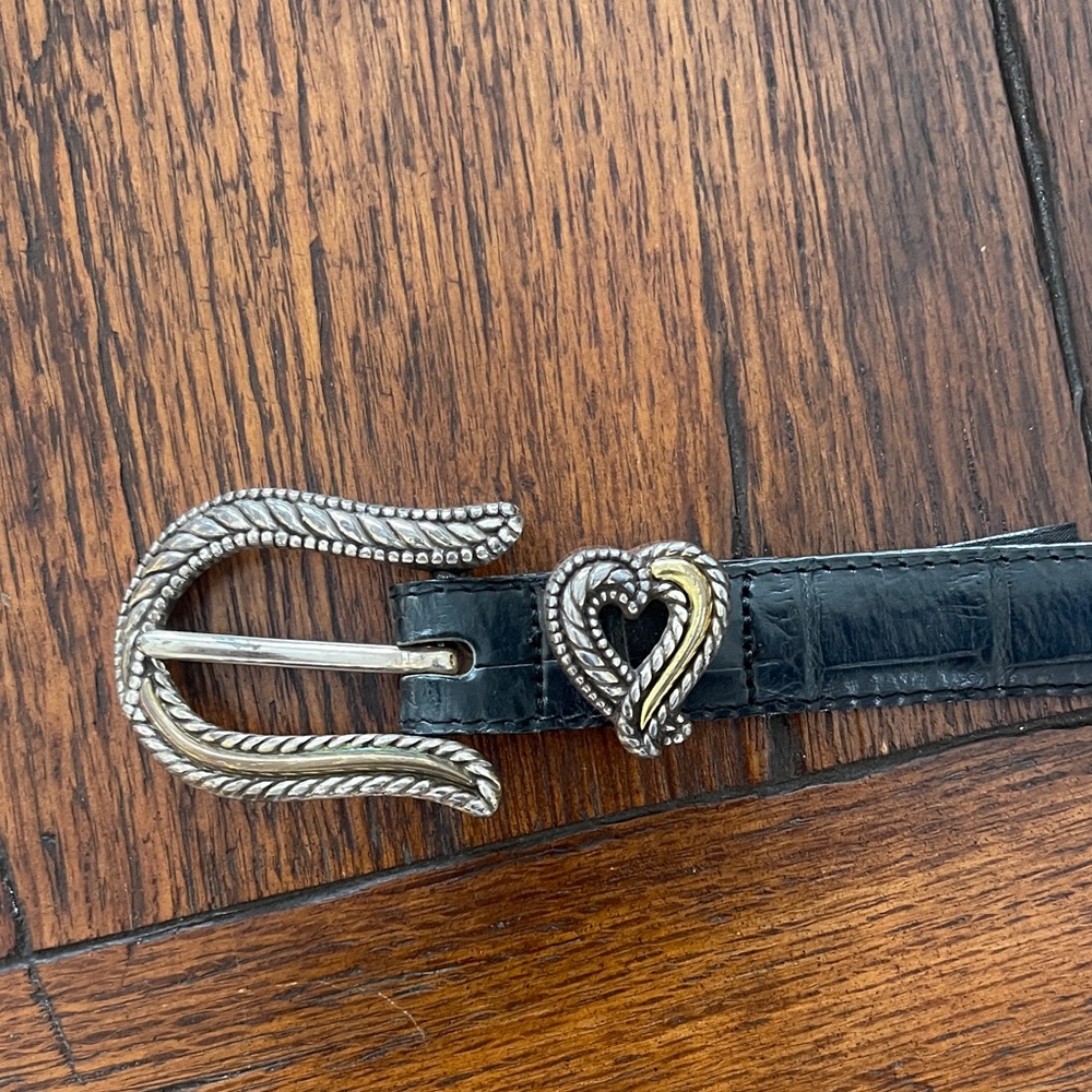 Black Leather Belt with Silver and silver Heart Buckle